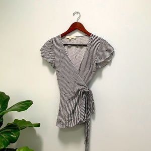 Loft striped wrap shirt with polka dots, size S